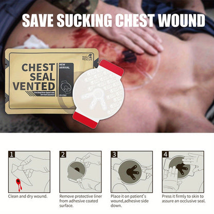 RHINO RESCUE Non-Vented Chest Seal Emergency Trauma Dressing – Portable IFAK Medical Supply for Sucking Chest Wounds, PA Nylon, FSA/HSA Eligible, Yellow
