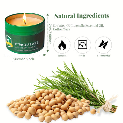 Citronella Candles Outdoor 6-Pack 4.4oz Each 150-Hour Burn Natural Mosquito Repellent for Patio Camping BBQ Garden Yard Party Deck Lanai Home Decor Gift