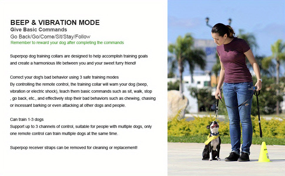 Dog Training Collar with Remote IP68 Waterproof – Rechargeable E-Collar for Small Medium Large Dogs, 3 Modes Beep Vibration Shock, 1640ft Range