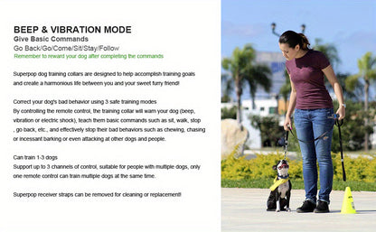 Dog Training Collar with Remote IP68 Waterproof – Rechargeable E-Collar for Small Medium Large Dogs, 3 Modes Beep Vibration Shock, 1640ft Range