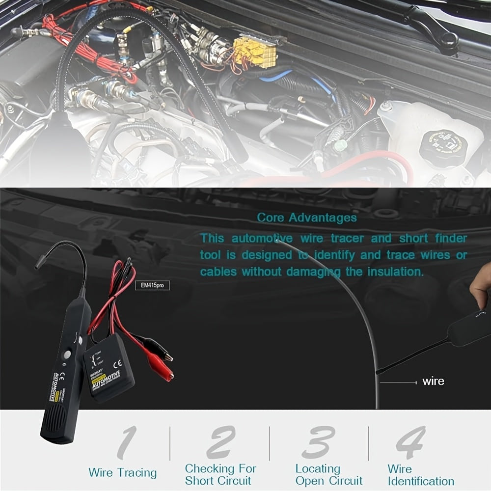 EM415PRO Automotive Wire Tracker Kit 6-42V DC Circuit Tester – Fast Locate Broken Wires & Short Circuits with Non-Contact Induction Probe – Essential Car Electrical Diagnostic Tool for Vehicle Repair