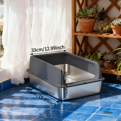 Stainless Steel Cat Litter Box Odor-Proof High-Sided Metal Litter Tray – Non-Stick Leak-Proof Easy Clean Indoor Cat Toilet for Large Medium Small Cats, Multiple Sizes & Colors