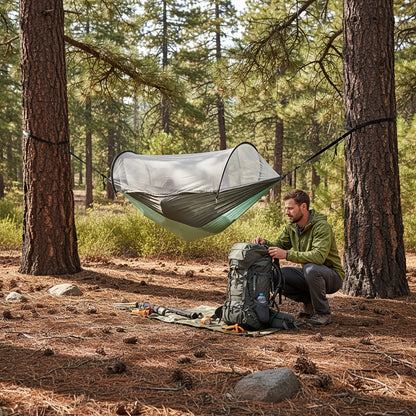 3-in-1 Double Camping Hammock with Mosquito Net and Sun Shade – Lightweight Portable Durable, Ideal for Camping Hiking Backpacking Picnicking Parks, 7 Color Options