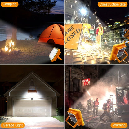Solar LED Work Light 2000 Lumens with Magnetic Hook – Solar & USB Dual Charging, Adjustable Brightness Rechargeable Spotlight for Camping, Hiking & Outdoor Use – Available in 1, 2, 6 & 10 Pack