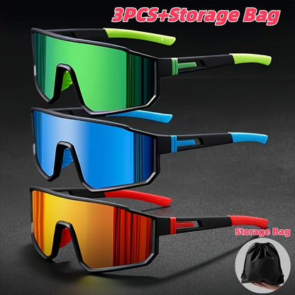 Mirrored Sports Sunglasses Set 3-4pcs for Men Women – PC Polycarbonate Lens Durable Frame Fashion Glasses, Includes Cleaning Cloth, Unisex Outdoor Eyewear for Cycling Driving Festival Daily Wear