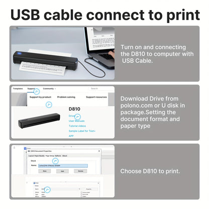 Portable Inkless Thermal Printer Wireless – D810B A4 & US Letter 8.5x11 Mobile Printer, 200 Sheets Per Charge, Compatible with iPhone Android & Laptop, for Home Office School Travel, Includes 20 Sheets