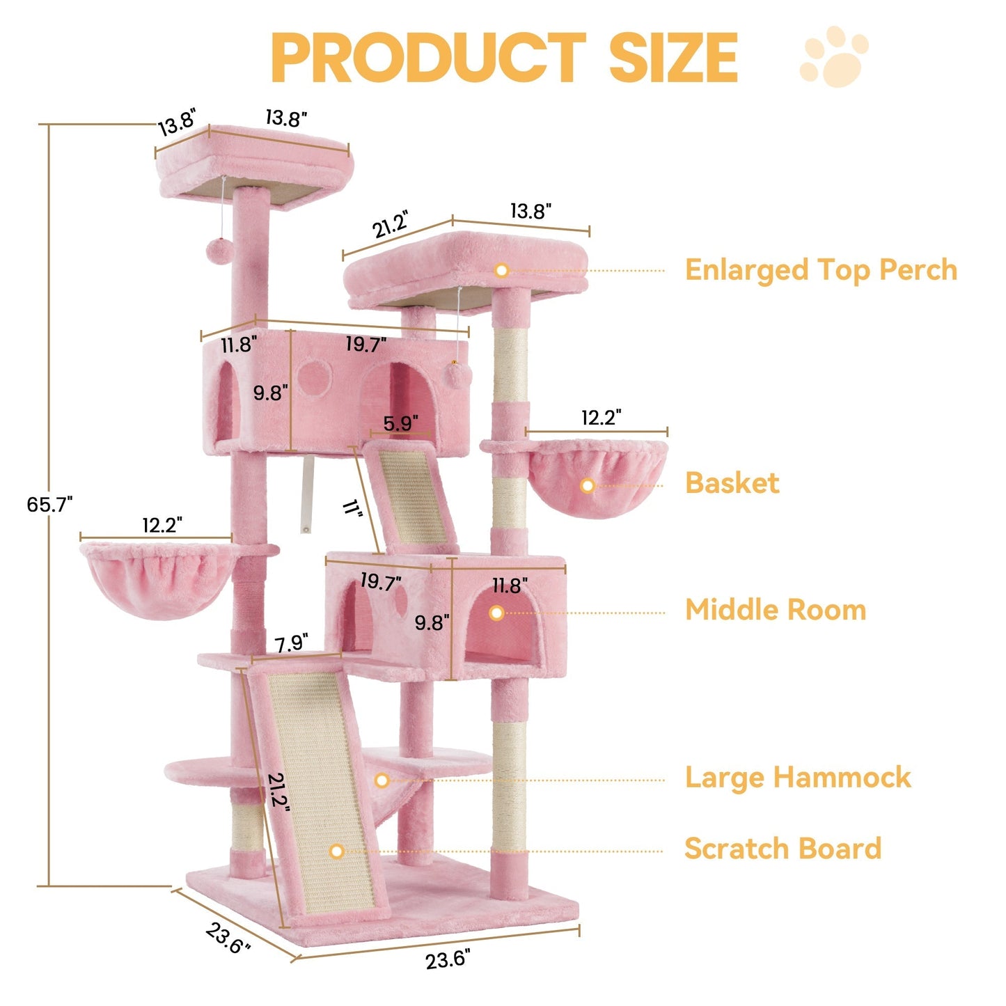 WEEWAY Corner Cat Tree Tower for Indoor Cats 36–81 Inch – Multi-Level Cat Furniture with Sisal Scratching Posts, Condo Cave, Hammock, Ramps, Plush Perches, Basket & Pompom Toys, Perfect Cat Gift