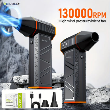 Electric Air Duster 130,000 RPM Cordless Rechargeable | 3-Speed Turbine Fan Air Blower for Keyboard, Computer, Car Interior & Home – Replaces Compressed Air Cans – Black & Orange