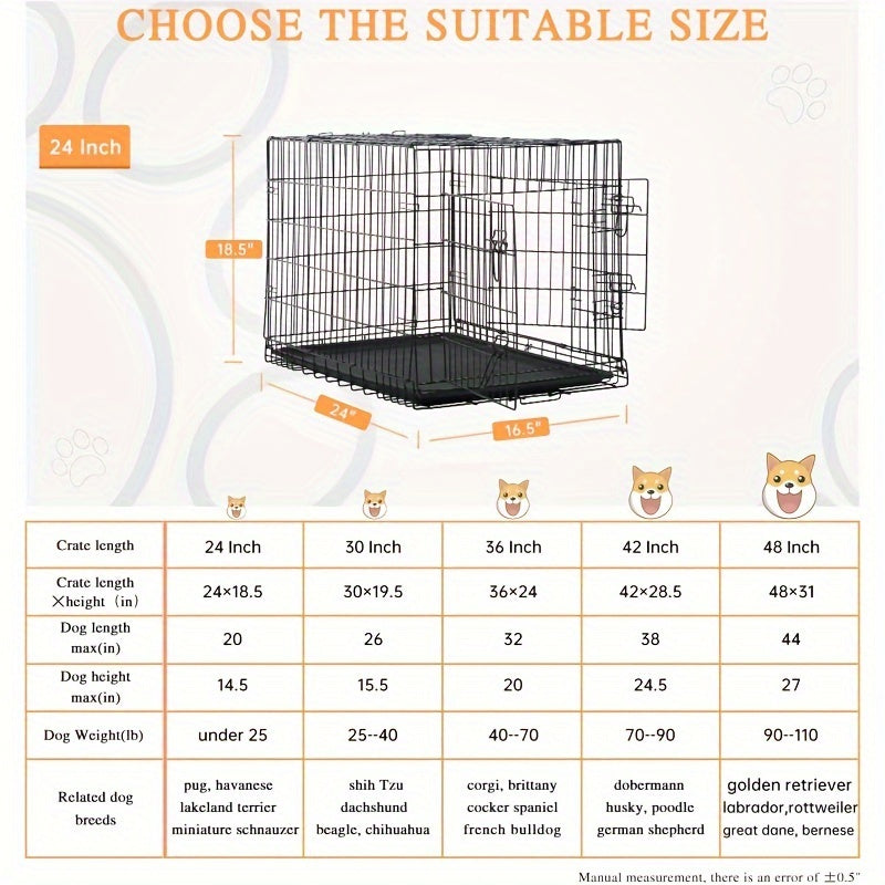 Foldable Metal Wire Dog Crate for Small Dogs & Rabbits – Adjustable Divider Panel, Leak-Proof Plastic Pan, Indoor Outdoor Pet Kennel for Chihuahuas Toy Breeds Small Animals, Multiple Sizes