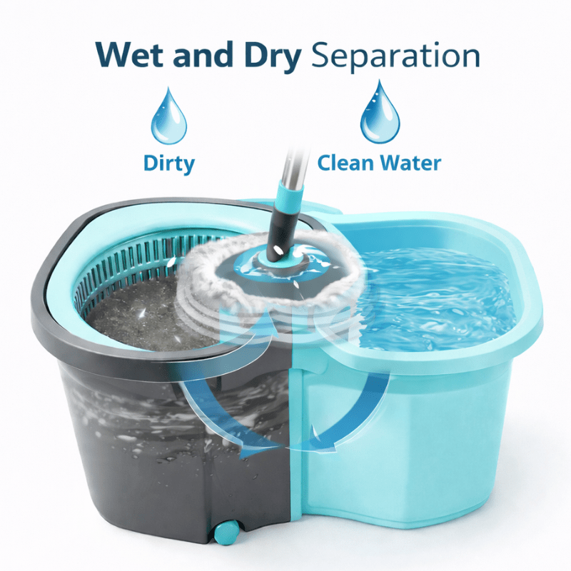 360° Spin Mop and Bucket Set with Wringer – Microfiber Mop Refills, Stainless Steel Extended Handle, Separate Compartment, Floor Cleaning System