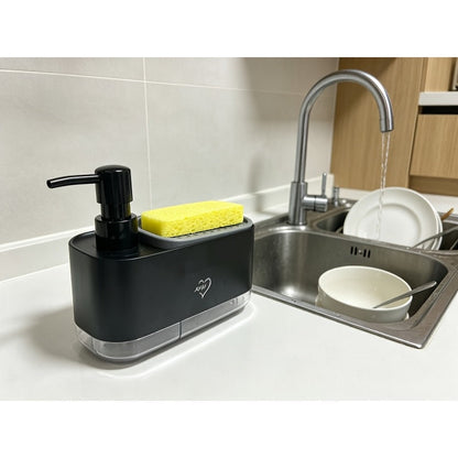2-in-1 Soap Dispenser with Built-In Sponge Holder for Kitchen Sink – Countertop Pump Dispenser for Hand & Dish Soap, Detergent Dispenser, Easy Refill, Ideal Kitchen Organizer
