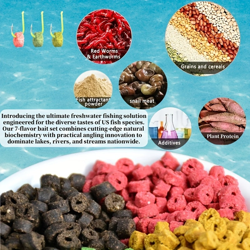 Red Worm Pellets Fishing Bait 7 Packs - Carp Bait Catfish Bait Hollow Freshwater Fish Lure for Pond Lake River Fishing