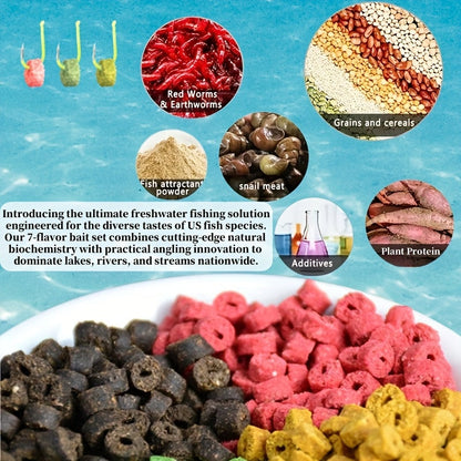 Red Worm Pellets Fishing Bait 7 Packs - Carp Bait Catfish Bait Hollow Freshwater Fish Lure for Pond Lake River Fishing