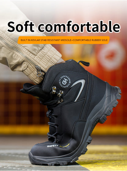 Steel Toe Work Boots for Men Heavy Duty All-Terrain Rubber Sole Cushioned Insole Arch Support Four-Season Construction Industrial Farm Outdoor Boots Black Army Green Sizes US 6-11