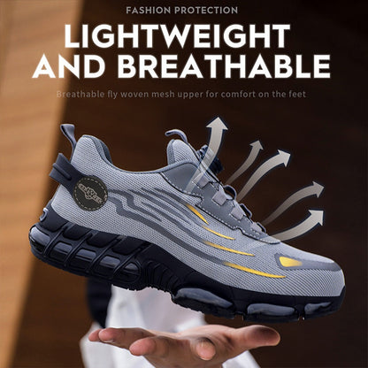Steel Toe Work Shoes for Men & Women – Lightweight Breathable Safety Sneakers with Anti-Slip Sole, Low-Top Round Toe – Ideal for Construction, Warehouse, Outdoor & Camping (Black/Grey, US 5–12.5)