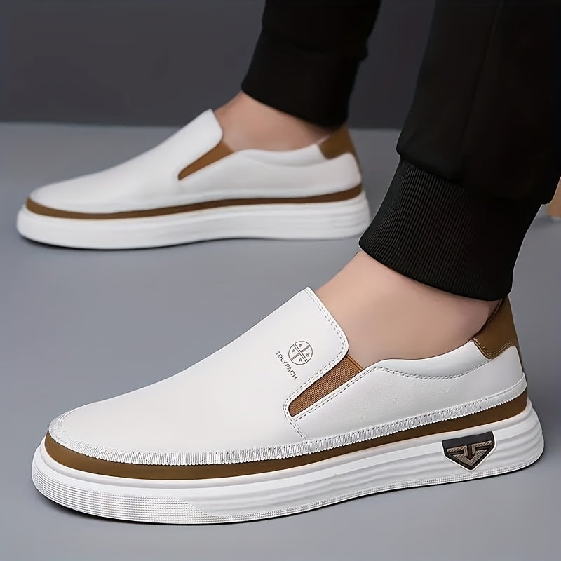 Slip-On Loafers for Men & Women – Non-Slip PVC Sole, Soft Synthetic Upper, Round Toe, White Brown Gold, Unisex Casual Comfort Shoes for Daily Wear, Vacation & Year-Round Use | Velora