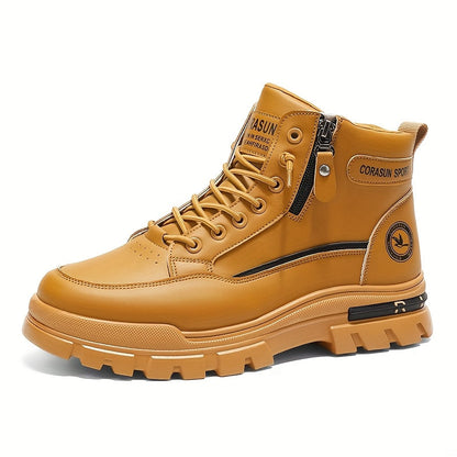 Men's Waterproof High-Top Hiking Boots – Zipper Closure, Slip-Resistant Durable Sole, PU Surface, for Outdoor Hiking Mountaineering Autumn Winter