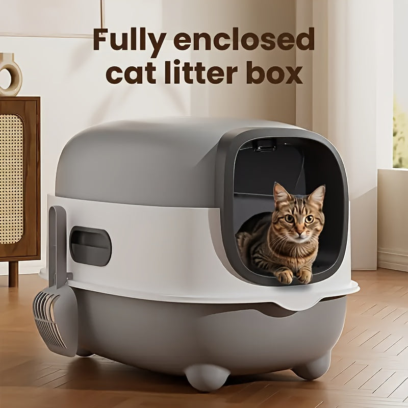 Covered Cat Litter Box – Spacious Fully Enclosed Design with Scoop, Spill Prevention & Odor Control, Easy to Clean & Store, Ideal for All Cats