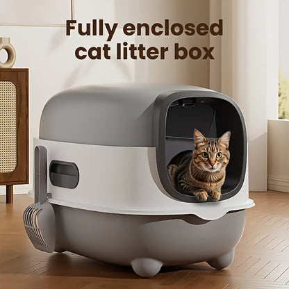 Covered Cat Litter Box – Spacious Fully Enclosed Design with Scoop, Spill Prevention & Odor Control, Easy to Clean & Store, Ideal for All Cats