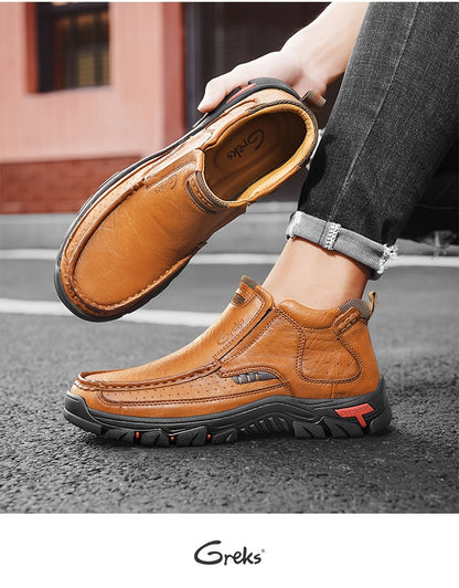 GREKS Men's Hand Stitched Slip-On Ankle Boots Casual Moccasin Chukka Loafers Non-Slip Sole for Outdoor Hiking Driving Daily Wear – Comfortable Lightweight Men's Shoes