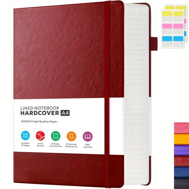 A4 Hardcover Notebook 320 Pages – Large College Ruled Leather Journal for Women Men, 100GSM Thick Paper 8.5x11 Lined Notebook for Work School Study Writing Business, 6 Colors