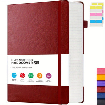 A4 Hardcover Notebook 320 Pages – Large College Ruled Leather Journal for Women Men, 100GSM Thick Paper 8.5x11 Lined Notebook for Work School Study Writing Business, 6 Colors