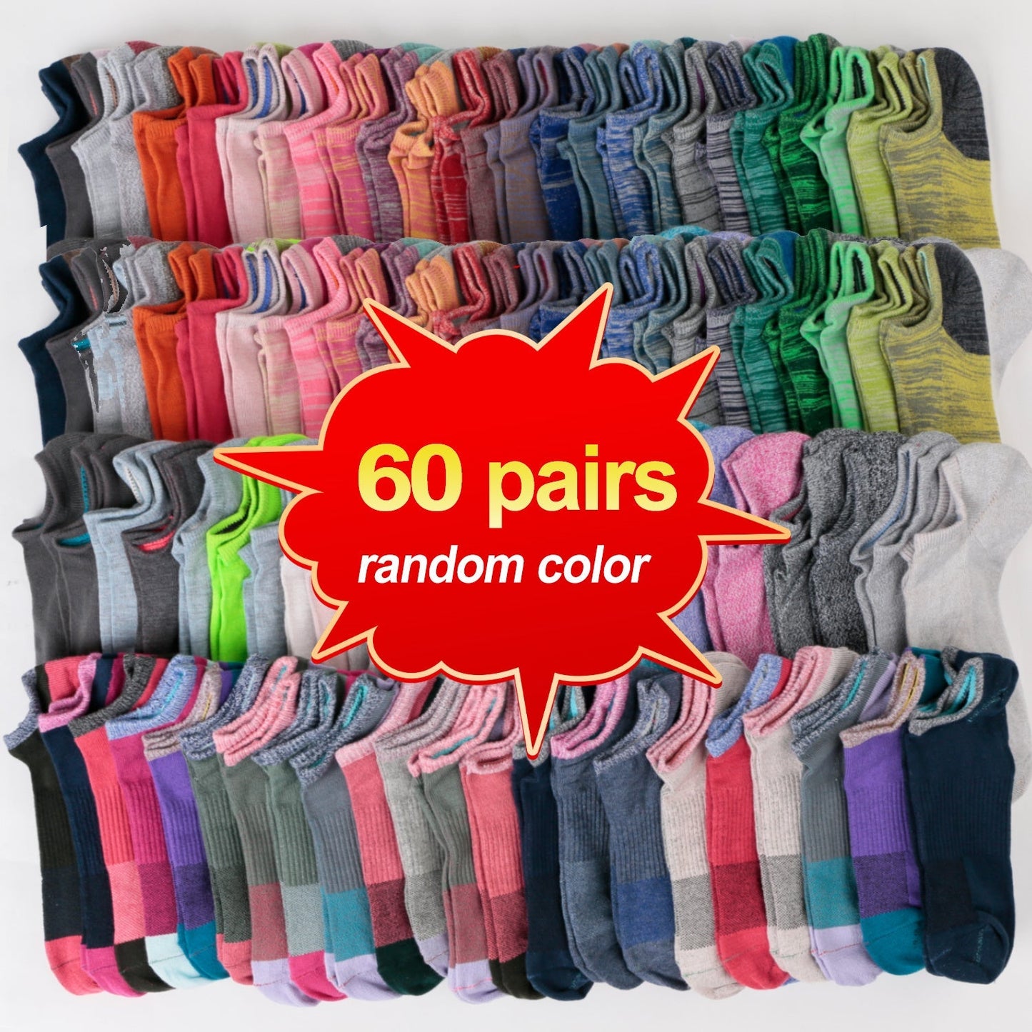 Bulk Colorful Ankle Socks 25 or 60 Pairs Assorted Random Colors Unisex for Men Women – Moisture-Wicking Breathable Reinforced Heel Toe for Daily Wear Gift Parties, Sizes US8-10 & US9-12