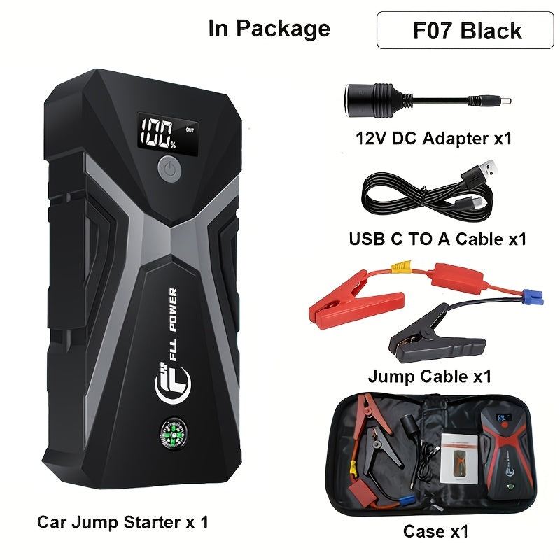 Portable Car Jump Starter Power Pack 1600A–3000A 12V Battery Booster – Compact Emergency Start for Gas & Diesel Engines with USB Charge Ports & LED Flashlight
