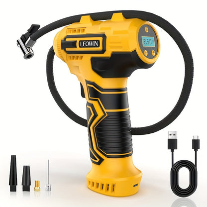 Portable Tire Inflator Air Compressor – 150 PSI Cordless Handheld Air Pump with Auto-Shutoff, Digital Pressure Gauge & LED Light for Cars, Motorcycles, Bikes & Balls, Rechargeable