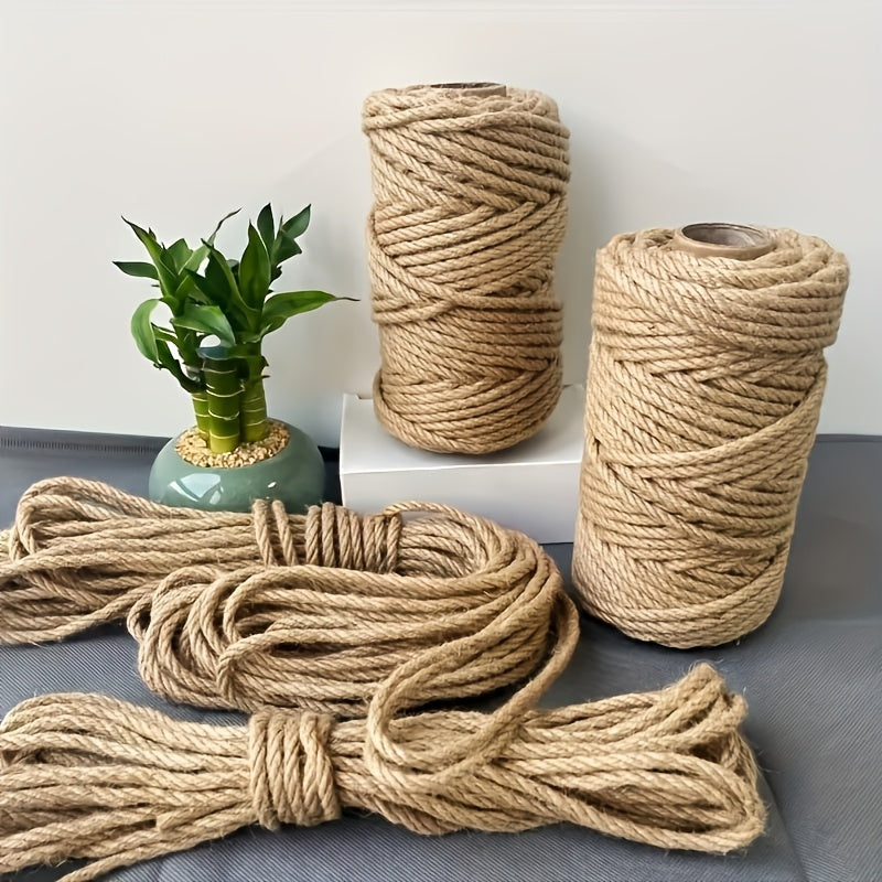 Natural Jute Rope 6mm x 787" (65 ft) Rustic Beige Twine for DIY Crafts Cat Scratch Post Home Decor Bundling & Hanging - Sturdy Decorative Jute Cord