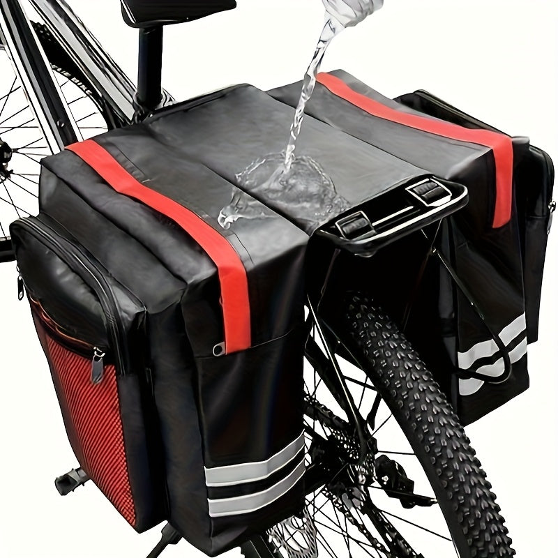 13.21 Gallon Bike Bag Set – Bicycle Cargo Rack Bag, Saddle Bag & Shoulder Bag 3-in-1 Professional Cycling Accessories for Commuting, Touring & Outdoor Riding, Red Black Blue