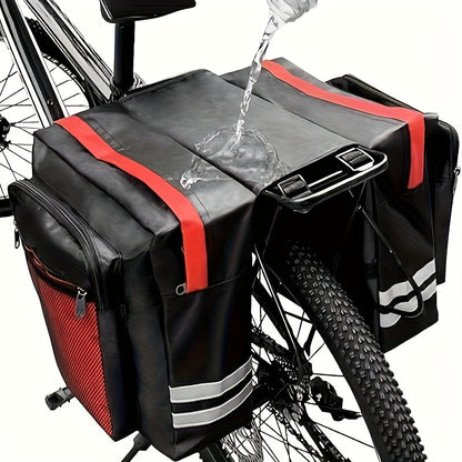 13.21 Gallon Bike Bag Set – Bicycle Cargo Rack Bag, Saddle Bag & Shoulder Bag 3-in-1 Professional Cycling Accessories for Commuting, Touring & Outdoor Riding, Red Black Blue