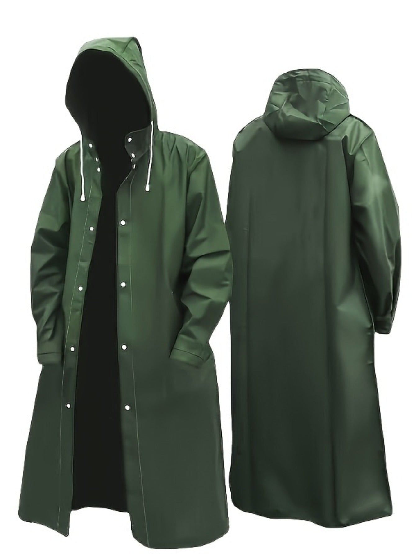 Waterproof Hooded Long Raincoat for Men & Women – Full-Zip Windproof Outdoor Rain Jacket with Adjustable Hood, Loose Breathable Fit for Hiking, Cycling, Fishing & Biking – Unisex Adult Rainwear