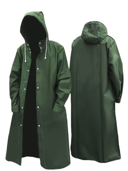Waterproof Hooded Long Raincoat for Men & Women – Full-Zip Windproof Outdoor Rain Jacket with Adjustable Hood, Loose Breathable Fit for Hiking, Cycling, Fishing & Biking – Unisex Adult Rainwear