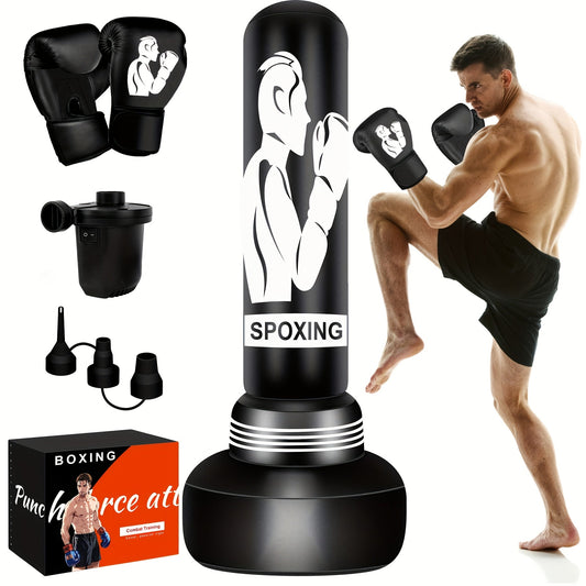 Freestanding Punching Bag 70" with Boxing Gloves & Electric Air Pump | Inflatable Heavy Bag for Adults Men Women Teens | Home Gym MMA Muay Thai Kickboxing Fitness Training | Black