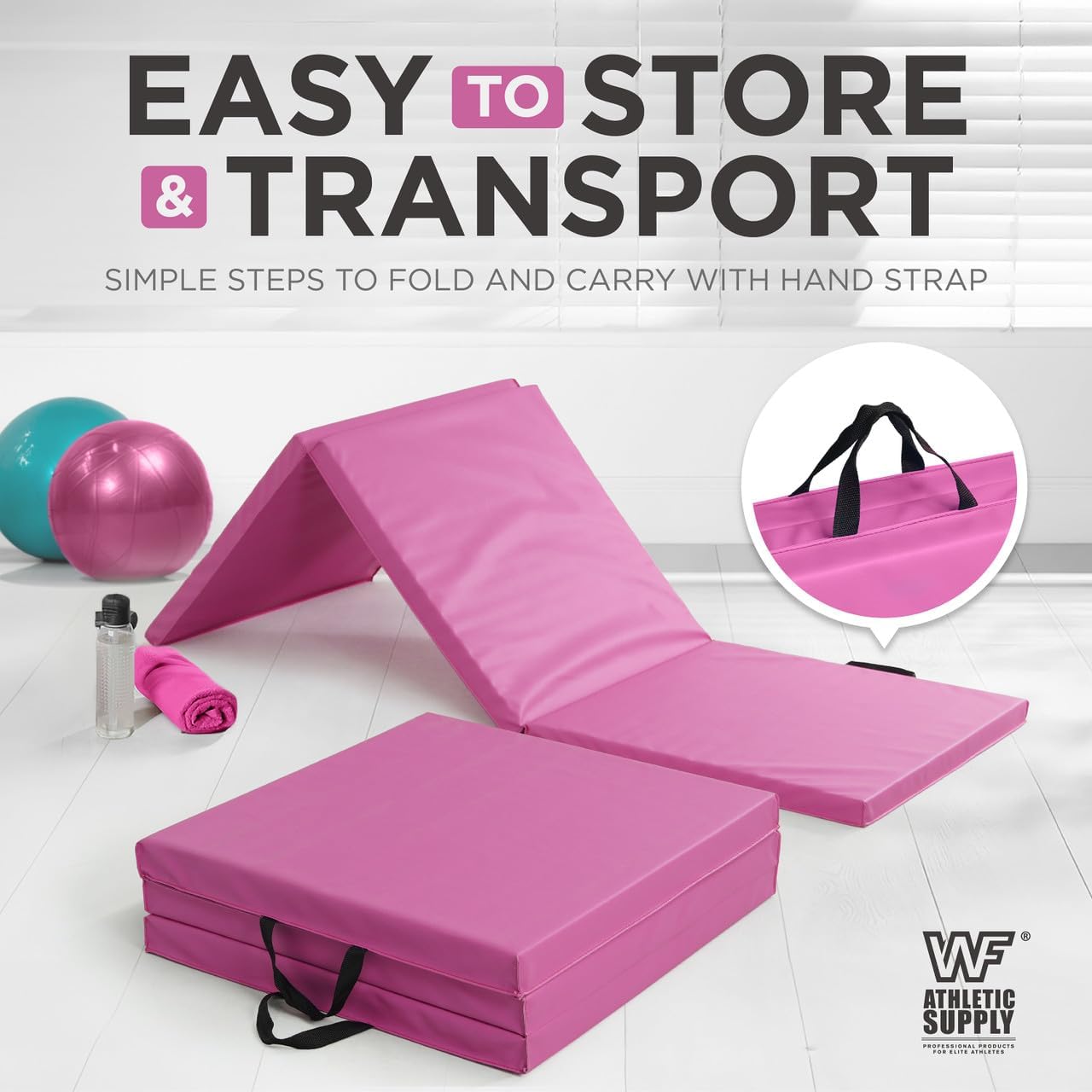 Tri Fold Folding Exercise Mat 1.5" Thick with Carrying Handles - High Density Foam Foldable Gym Mat for Gymnastics, Yoga, MMA, Core Workouts & Stretching, 72" x 24", Easy Storage & Portable