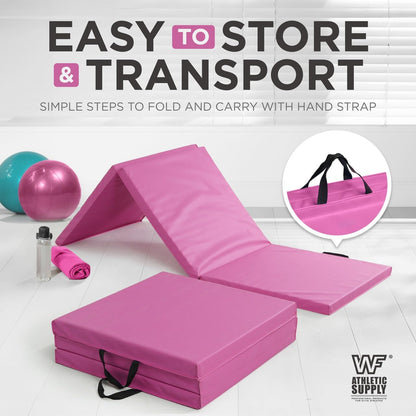 Tri Fold Folding Exercise Mat 1.5" Thick with Carrying Handles - High Density Foam Foldable Gym Mat for Gymnastics, Yoga, MMA, Core Workouts & Stretching, 72" x 24", Easy Storage & Portable