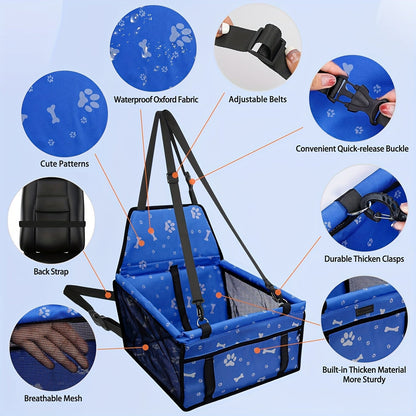 Dog Car Booster Seat & Travel Carrier for Small Dogs and Cats – Foldable Oxford Breathable Pet Carrier with Safety Leash, Adjustable Straps & Elevated Window View, Large 16x13x9.5 Inch