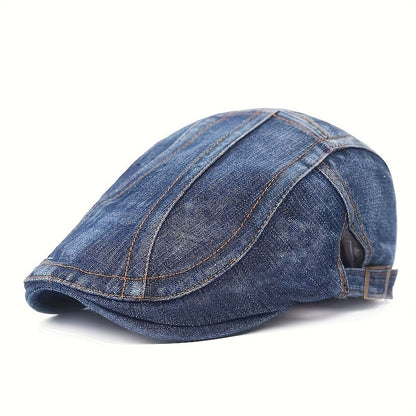 Washed Denim Beret Hat for Men & Women – Adjustable Vintage Newsboy Cap, Unisex Artist Hat for Spring & Summer – Perfect Match for Jeans & Casual Outfits