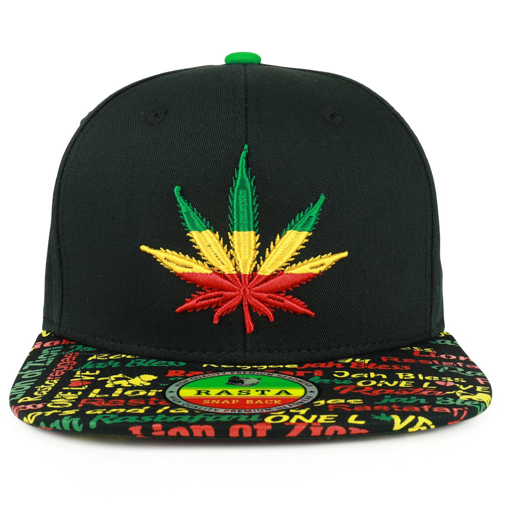 Rasta MJ Leaf 3D Embroidered Flat Bill Snapback Cap – Hip Hop Reggae Hat, Adjustable Snapback, One Size Fits Most, Unisex Streetwear Baseball Cap