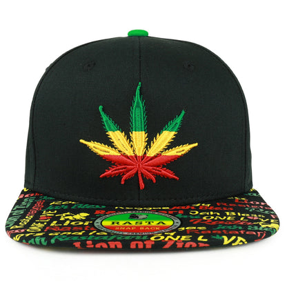 Rasta MJ Leaf 3D Embroidered Flat Bill Snapback Cap – Hip Hop Reggae Hat, Adjustable Snapback, One Size Fits Most, Unisex Streetwear Baseball Cap
