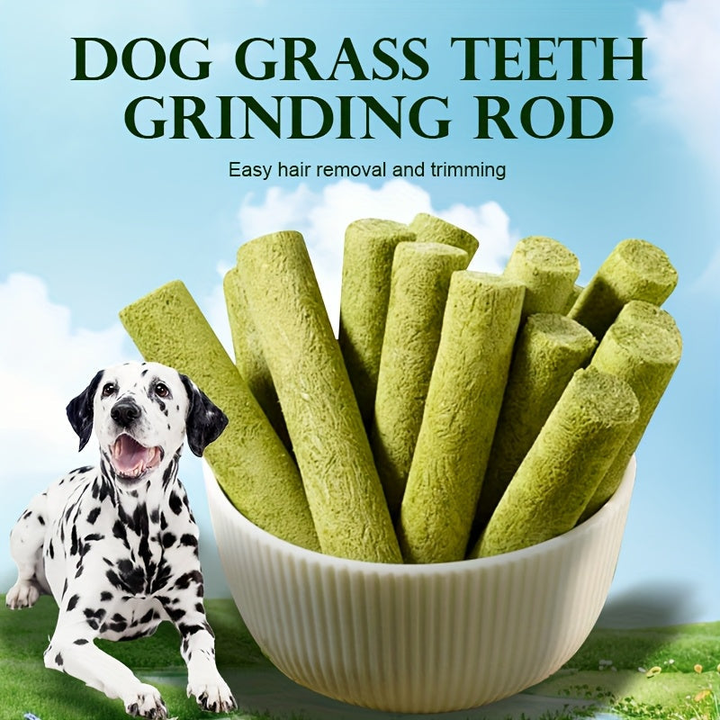 15pcs Dog Grass Stick Chews – Natural Teeth Cleaning Chewable Treats, Breath Freshener, High Fiber Digestive Health Snack Made with Grass & Meat – Healthy Dog Treat for All Breeds