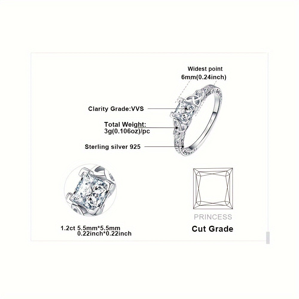 Princess Cut CZ Engagement Ring 925 Sterling Silver Platinum Plated – Cubic Zirconia Bridal Band Women Sizes 4-12, Silver Yellow Rose Gold, Wedding Promise Ring Gift Box