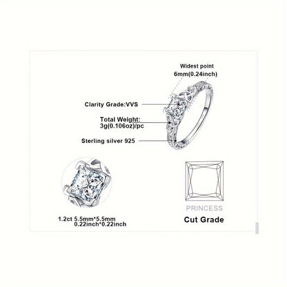 Princess Cut CZ Engagement Ring 925 Sterling Silver Platinum Plated – Cubic Zirconia Bridal Band Women Sizes 4-12, Silver Yellow Rose Gold, Wedding Promise Ring Gift Box