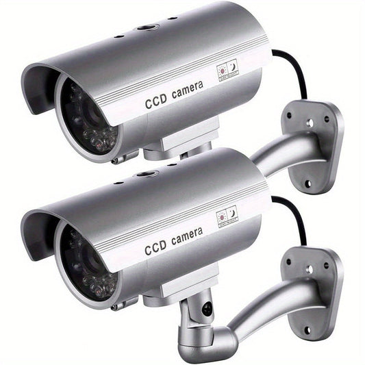 Dummy Security Camera Fake CCTV Surveillance System – Realistic Simulated LED Lights, Adjustable Mount & Warning Stickers, Indoor & Outdoor Home Security Decoy Camera – 2 or 4 Pack