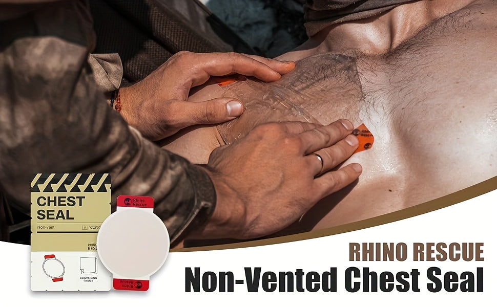 RHINO RESCUE Non-Vented Chest Seal Emergency Trauma Dressing – Portable IFAK Medical Supply for Sucking Chest Wounds, PA Nylon, FSA/HSA Eligible, Yellow