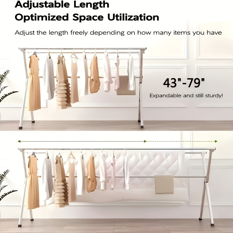 Collapsible Clothes Drying Rack – Heavy Duty Stainless Steel Laundry Drying Rack for Indoor & Outdoor Use, Adjustable Clothesline Rack with Clips, 63" & 79" Sizes