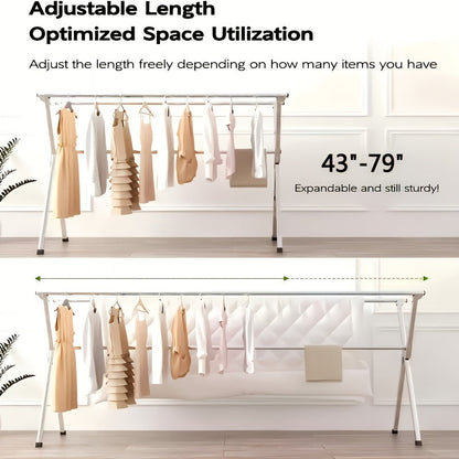 Collapsible Clothes Drying Rack – Heavy Duty Stainless Steel Laundry Drying Rack for Indoor & Outdoor Use, Adjustable Clothesline Rack with Clips, 63" & 79" Sizes