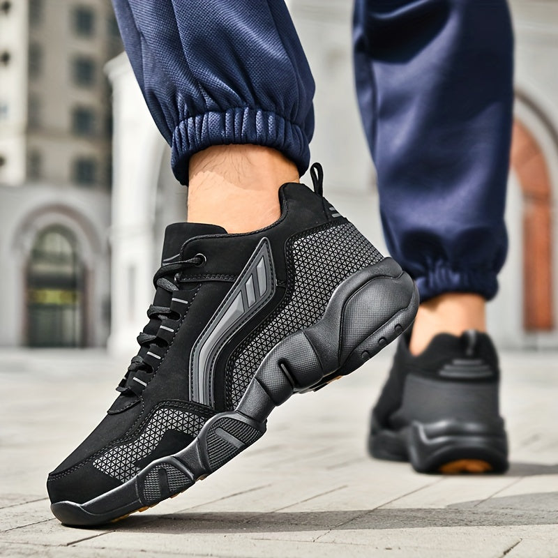 Men's Lace-Up Sneakers – Thick Cushioned Platform Walking Shoes, Non-Slip Rubber Sole, Low-Top Design, Black White Orange, All-Season Casual & Dress Footwear for Everyday, Office, Formal Events | Velora