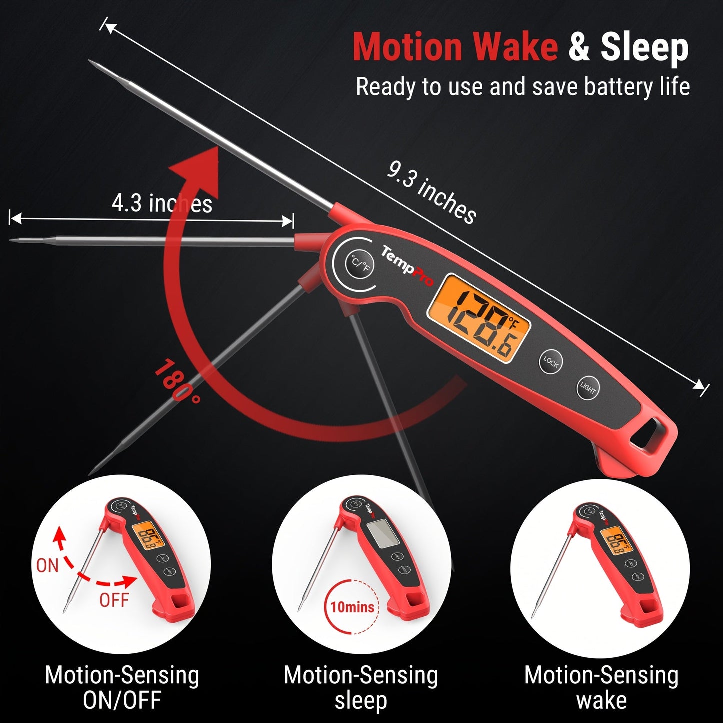 Instant Read Meat Thermometer Digital Food Thermometer | 2-3 Second Fast Read Motion Sensing Auto-Wake | Foldable Probe -58°F to 572°F | BBQ Grill Smoker Candy Oil Kitchen Cooking